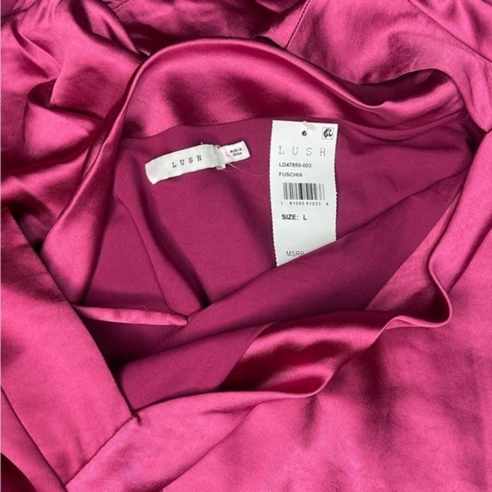 Lush Fuchsia‎ Long Sleeve Satin Mini Dress - Picture 6 of 6